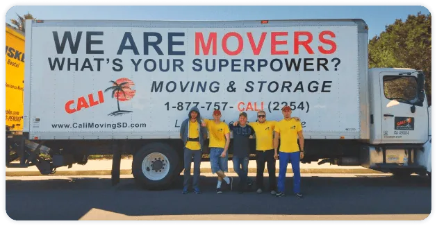 Cali Moving and Storage moving crew in front of their truck